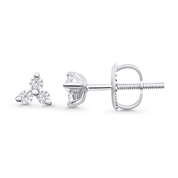 Solid 10K White Gold 4.5mm Trio Round Diamond Stud Earrings Wholesale
